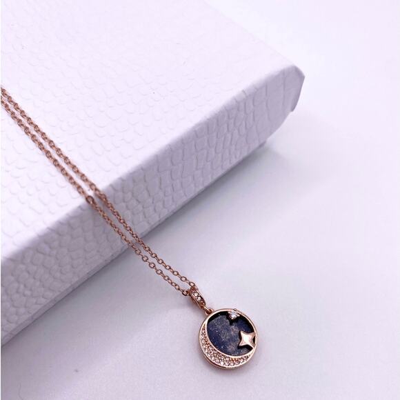 Rose Gold Vermeil Sterling Silver Necklace With Celestial Blue Sandstone Pendant - Picture 6 of 6